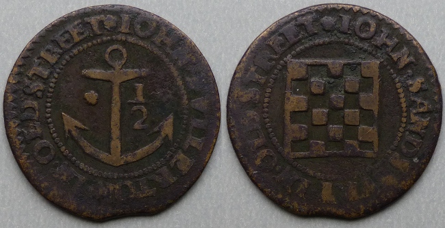 Old Street, John Fullerton and John Sandsbury halfpenny